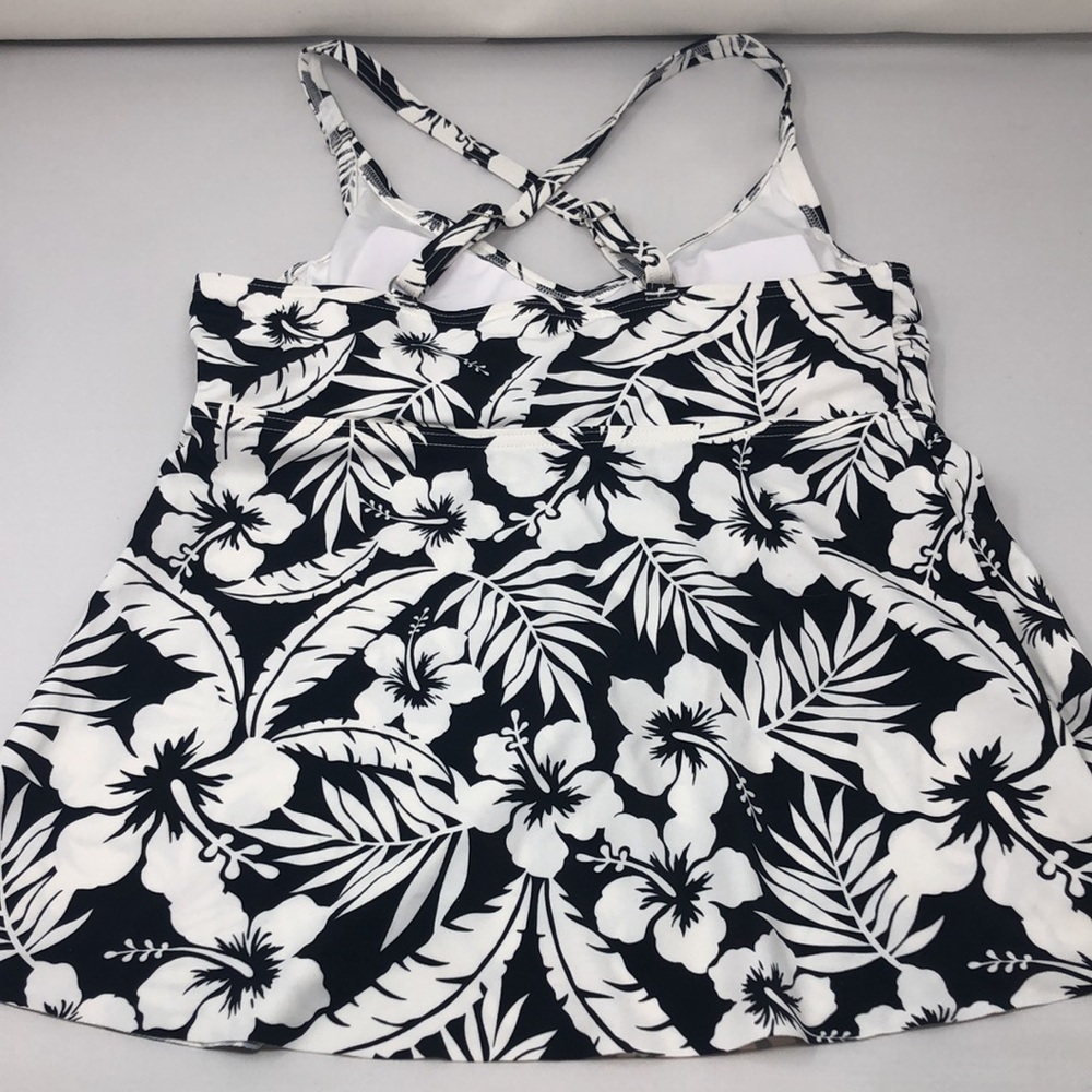 NWT Lands' End Tankini Set Size XS (2-4) Black White Floral Tummy Control - Picture 5 of 14